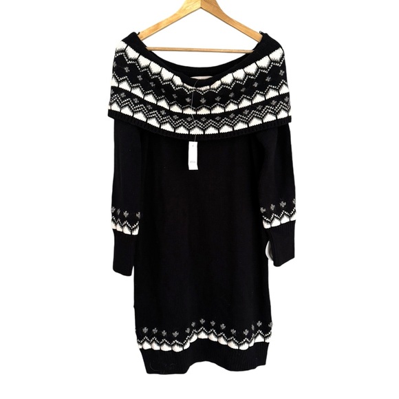 Loft Off Shoulder Fair Isle Sweater Dress Size Large NWT - Picture 1 of 10